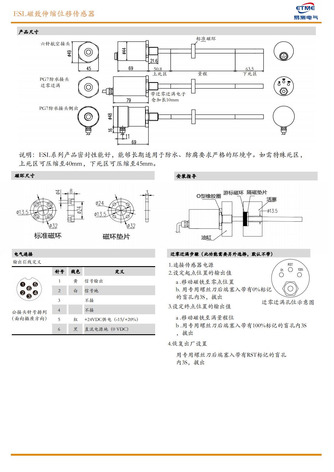 ESL全不锈钢外壳磁致伸缩位移传感器