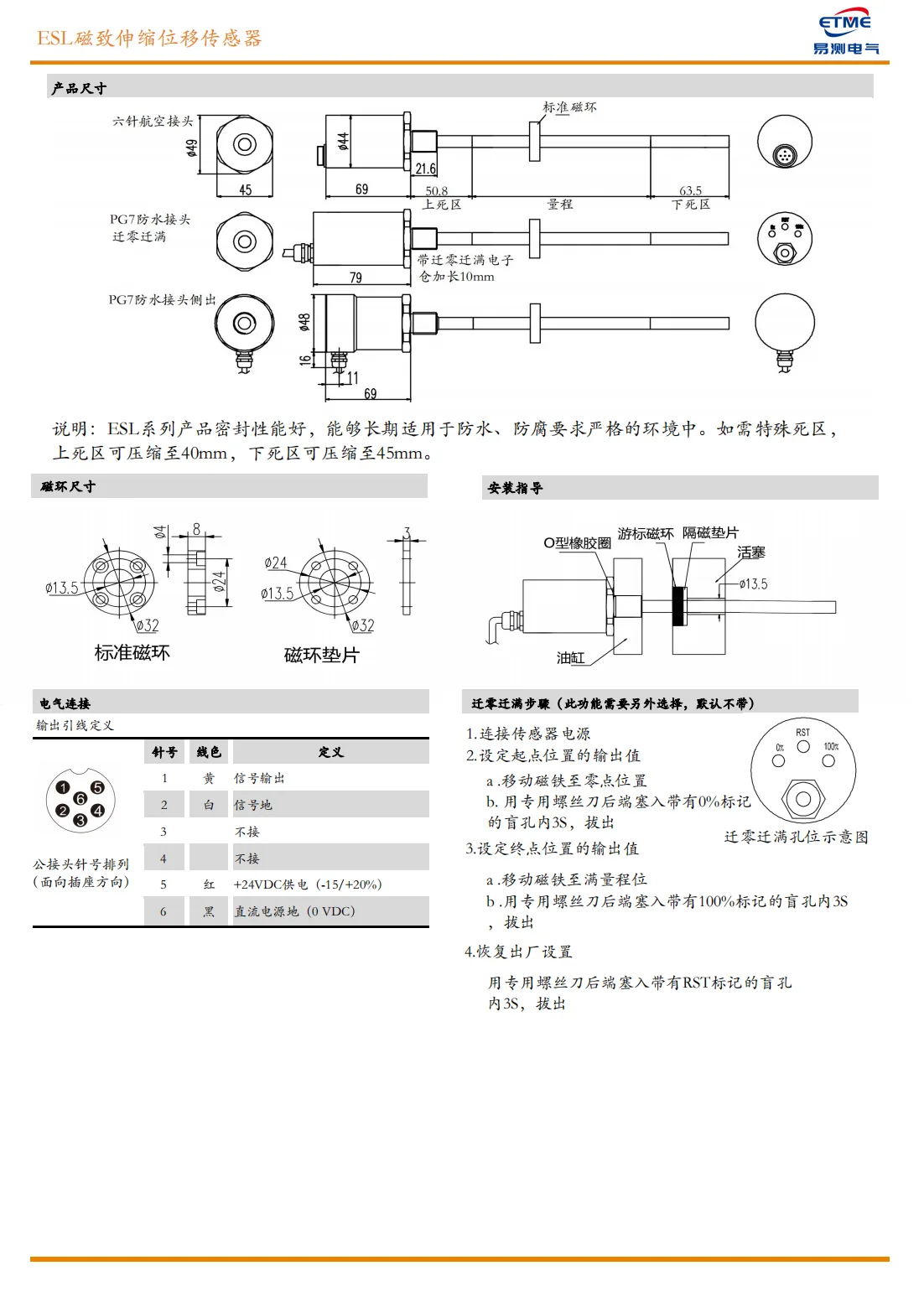 ESL全不锈钢外壳磁致伸缩位移传感器