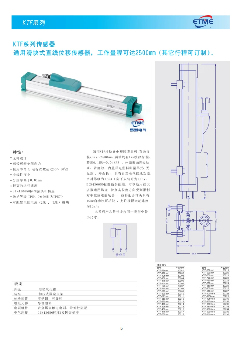 KTF滑块式直线位移传感器