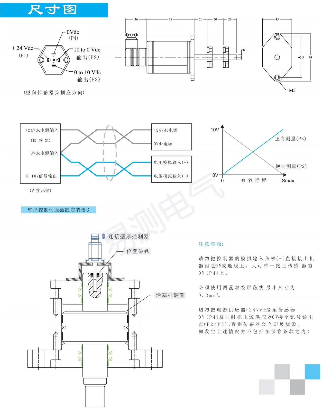 尺寸、接线与壁厚油缸安装