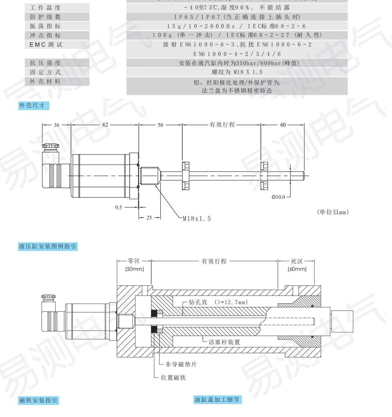 环境参数与液压缸安装尺寸