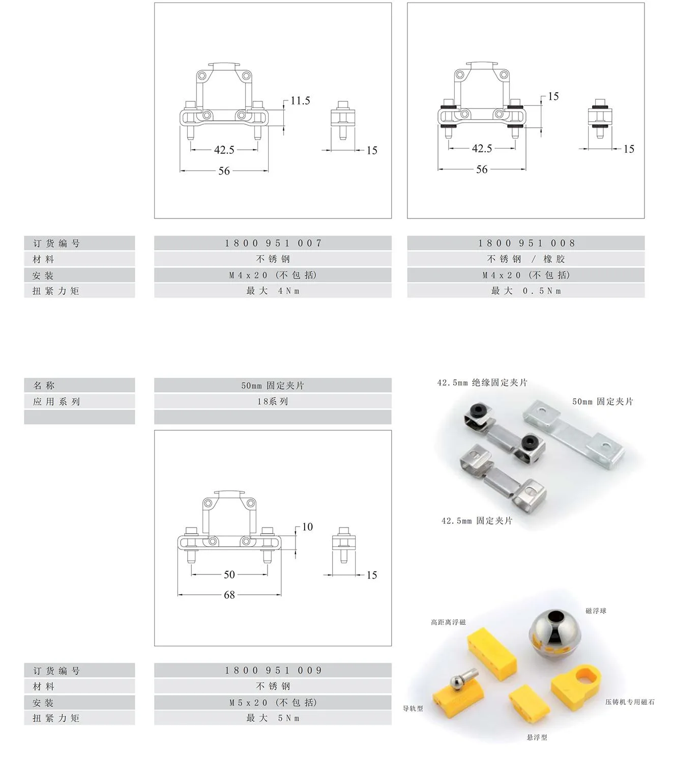不锈钢固定夹片与磁目标实物