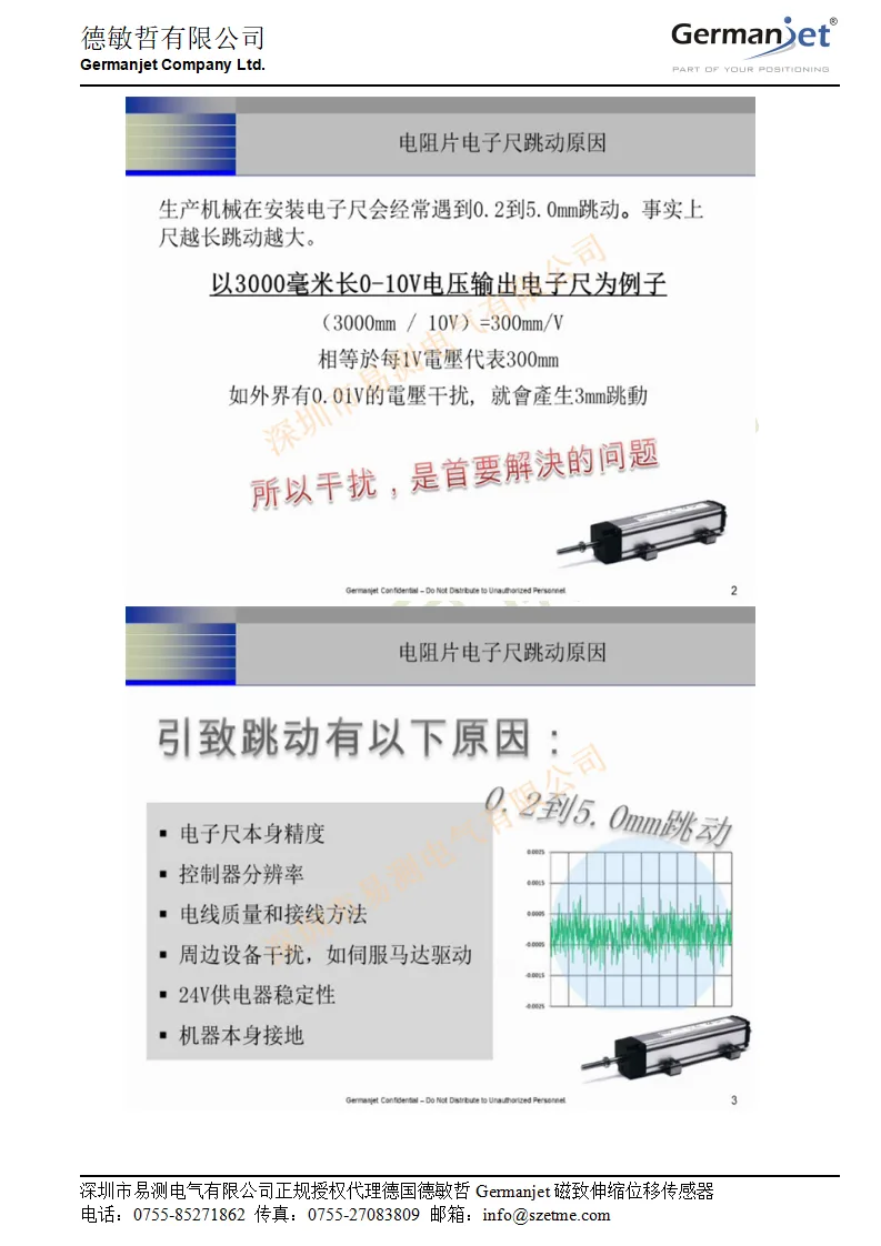 Germanjet德敏哲磁致伸缩位移传感器长行程跳动问题现场解决