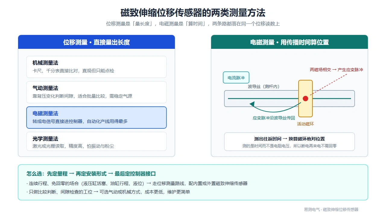 磁致伸缩位移传感器的两类测量方法：位移测量与电磁测量对比
